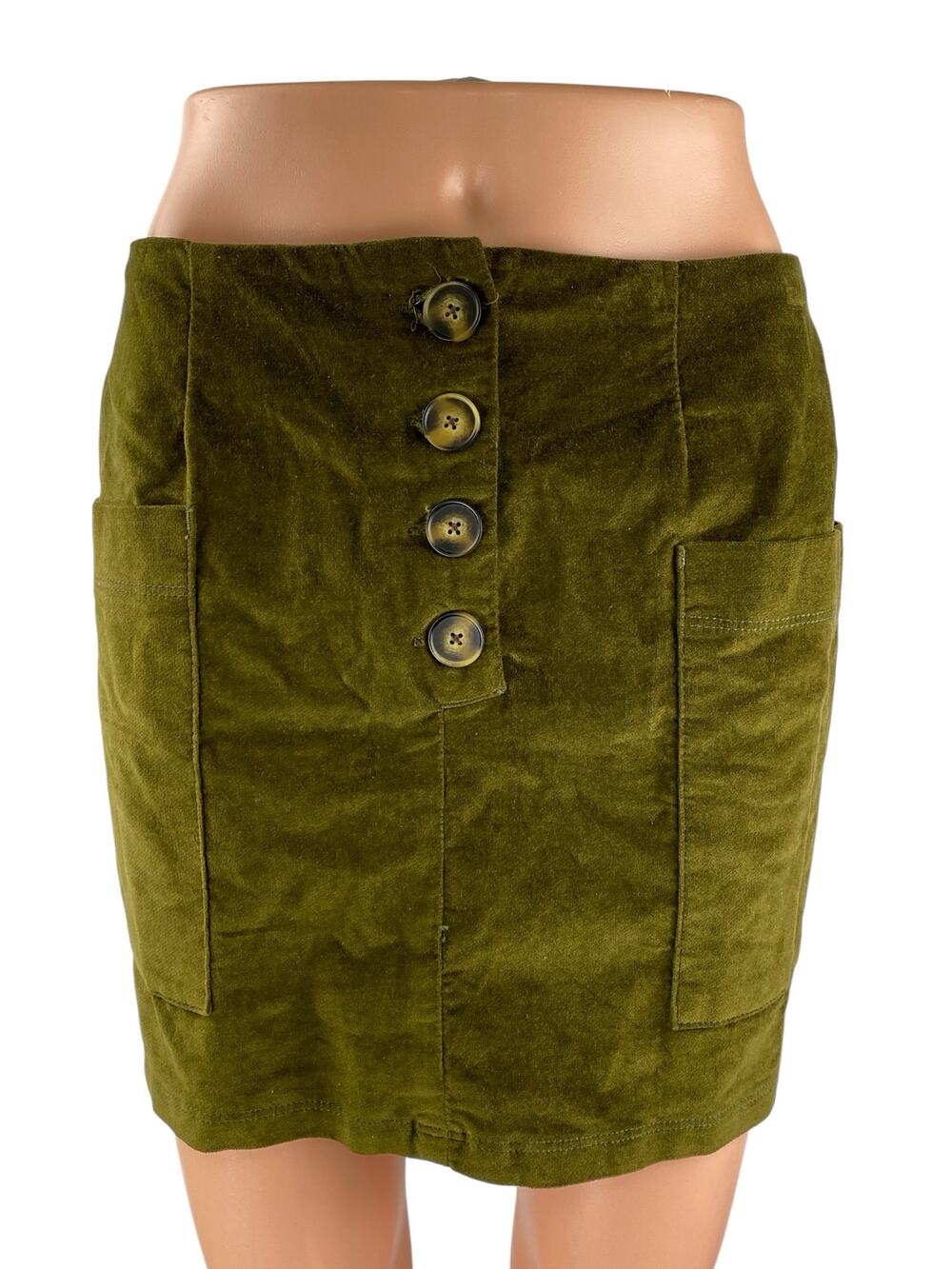 Urban Outfitters BDG Women's Green Velvet Velour Button Pencil Mini Skirt Size S